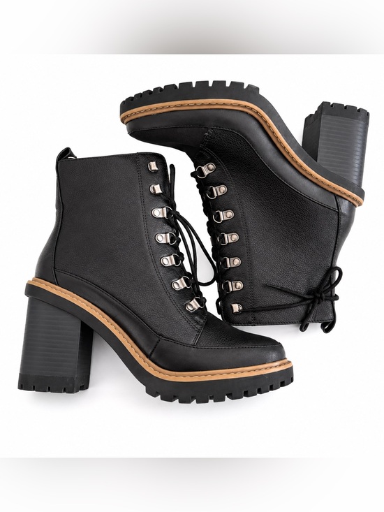 a new day Shoes - Women's 10 Black Combat Boots Lace Up Chunky Block Heel Lug Sole Moto Ankle NWT